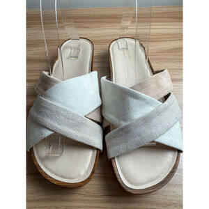 Cole Haan Braelyn Suede Cross Strap Nude Slide Sandals Size 10B